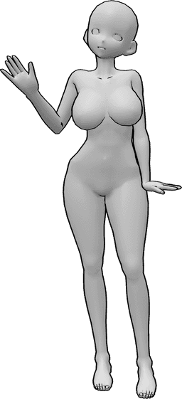 Riferimento alle pose- Posa di saluto anonimo - Simpatica femmina anime che saluta e dice 
