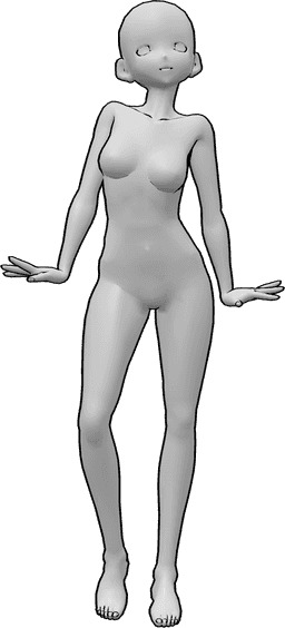 Riferimento alle pose- Posa femminile anime eccitata - Eccitato carino anime femmina in piedi posa