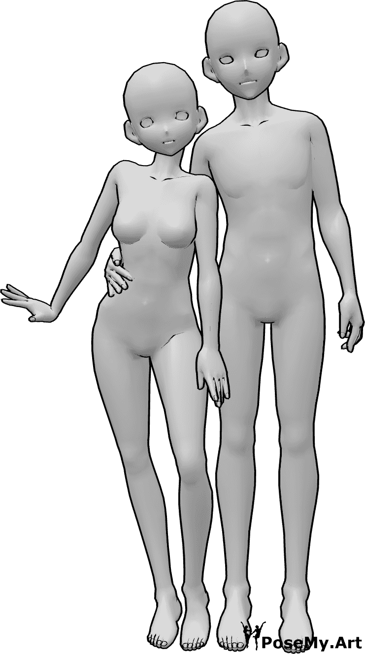 Pose Reference- Anime standing couple pose - Anime female and male couple pose