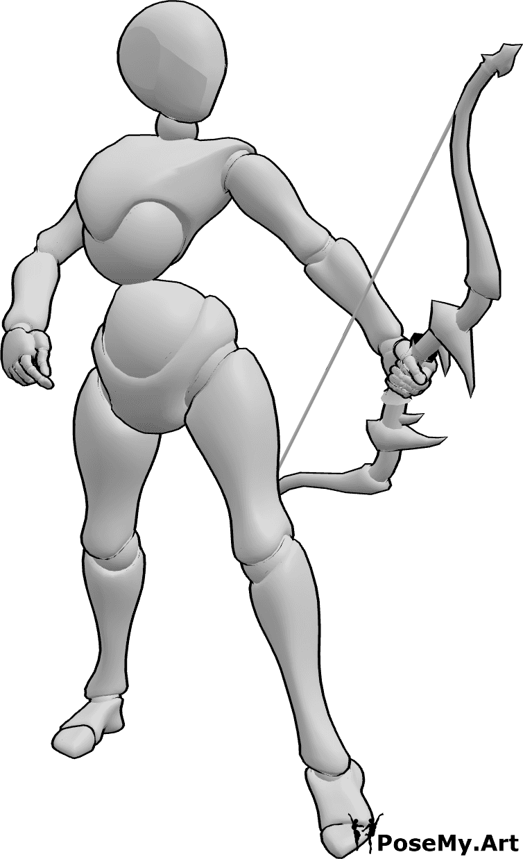 Pose Reference- Standing female bow pose - Female is standing and holding a bow pose