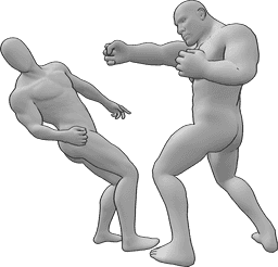 Referência de poses- Pose de luta masculina bruta - O macho bruto derruba o outro macho e este cai para trás.