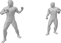 Posen-Referenz- einseitiger Kampf - eine Figur im Kampfmodus, die andere versucht, die Sache auszudiskutieren