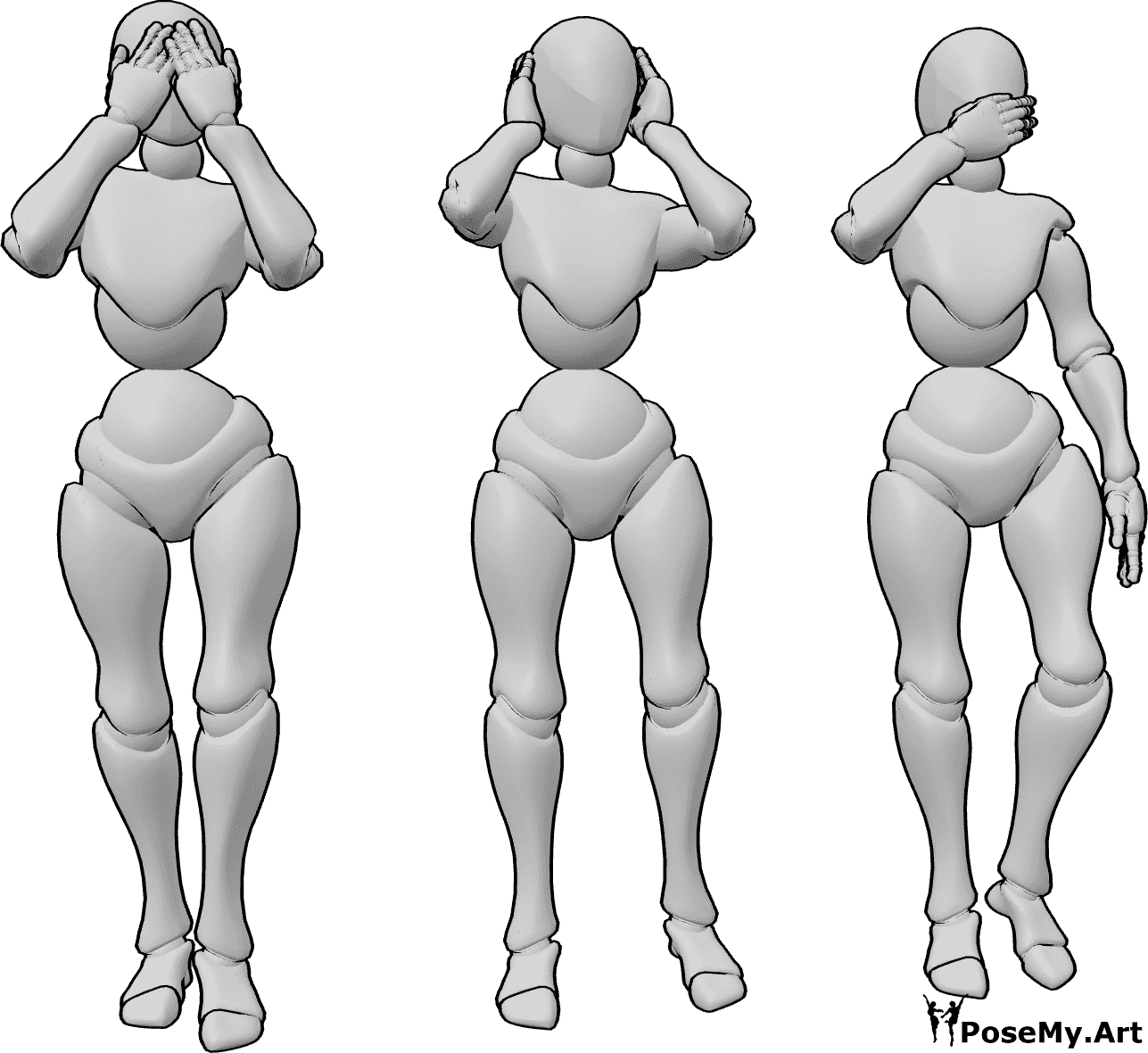 Pose Reference- Three females standing pose - Three females are standing and posing; 