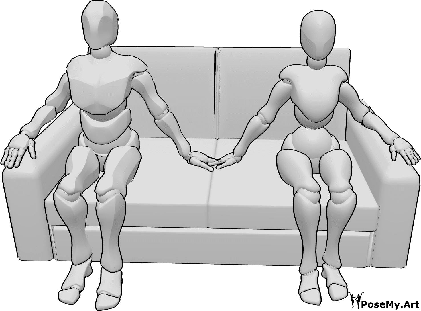 Pose Reference- man and woman sitting on caouch holding hands - man and woman sitting on caouch holding hands
