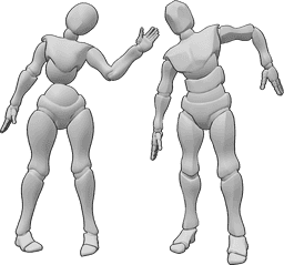 Referencia de poses- Espeluznante pose masculina femenina - Postura espeluznante de mujer y hombre caminando como zombis