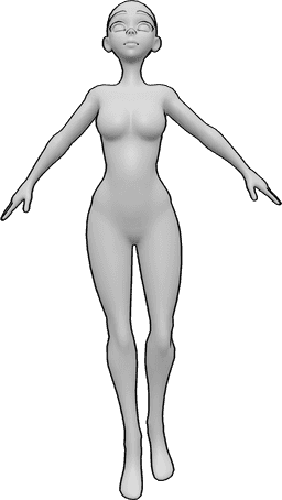 Référence des poses- Pose flottante d'une femme animée - La femme animée flotte et regarde vers le haut pose