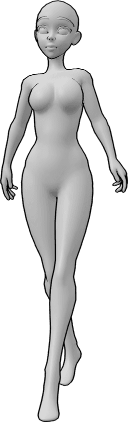 Referencia de poses- Anime casual caminando pose - Mujer anime camina despreocupada y posa tranquilamente