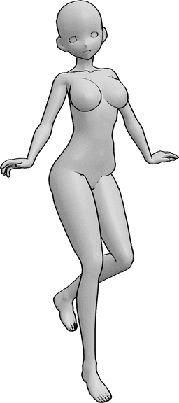 Referência de poses- Pose de salto de anime - Mulher anime gira em pose de salto