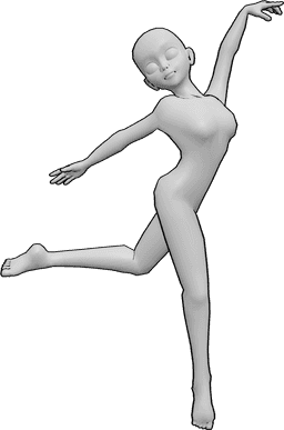 Referencia de poses- Postura de bailarina feliz - Chica anime feliz está bailando pose