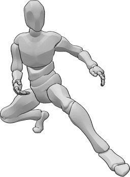 Riferimento alle pose- Posa maschile di combattimento - Uomo dinamico accovacciato, in posa di combattimento
