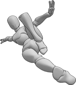 Référence des poses- Femme kick air pose - Pose de la femme avec un puissant coup de pied dans les airs