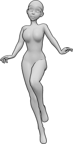 Riferimento alle pose- Posa di salto felice in stile anime - Anime femmina carino felice posa di salto