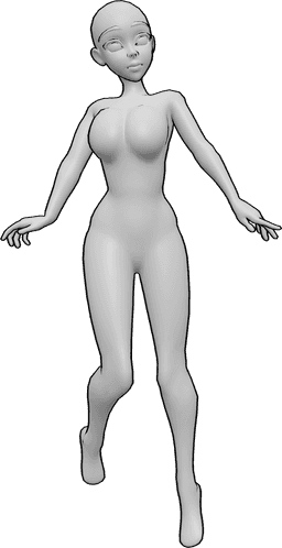 Referência de poses- Pose de salto de anime - Pose de salto de uma mulher anime