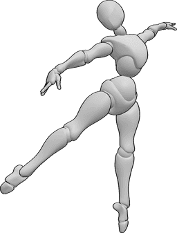 Référence des poses- Pose de ballet dynamique - Pose dynamique de ballet féminin sur le pied gauche