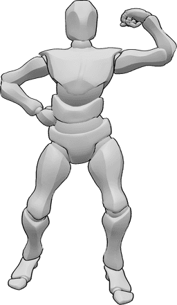 Referencia de poses- Postura de brazo de culturista masculino - Fisicoculturista masculino mostrando su musculatura posa