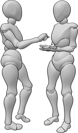 Referencia de poses- Postura de intercambio de brazos - La hembra está dando algo a la otra hembra posa