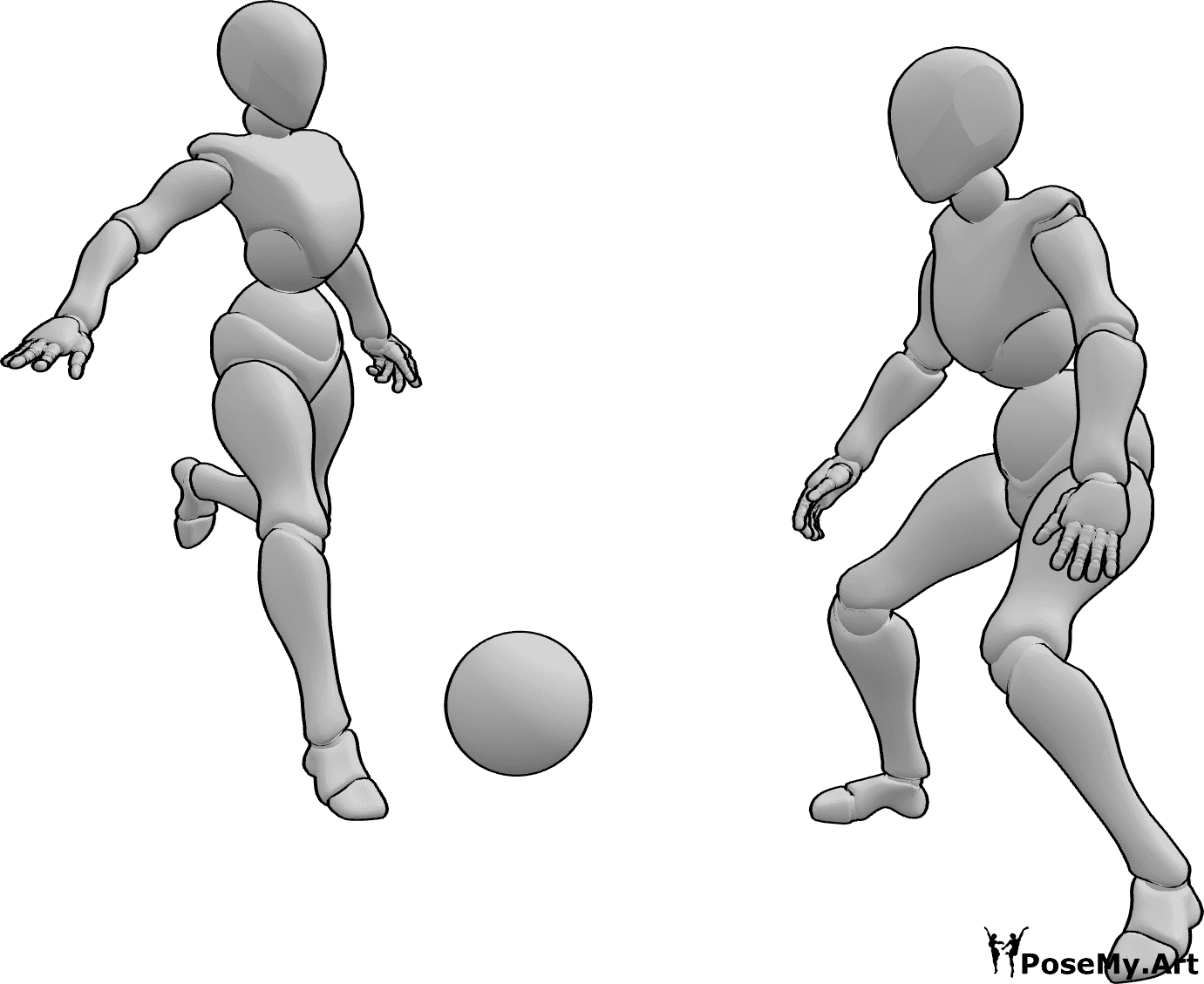 Pose Reference- Female soccer pose - Two females are playing soccer pose