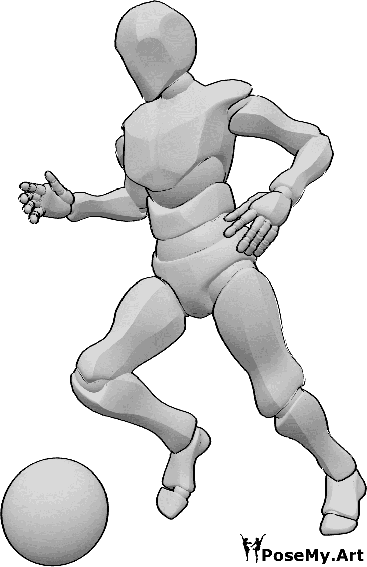 Pose Reference- Soccer running ball pose - Male soccer player is running with the ball pose