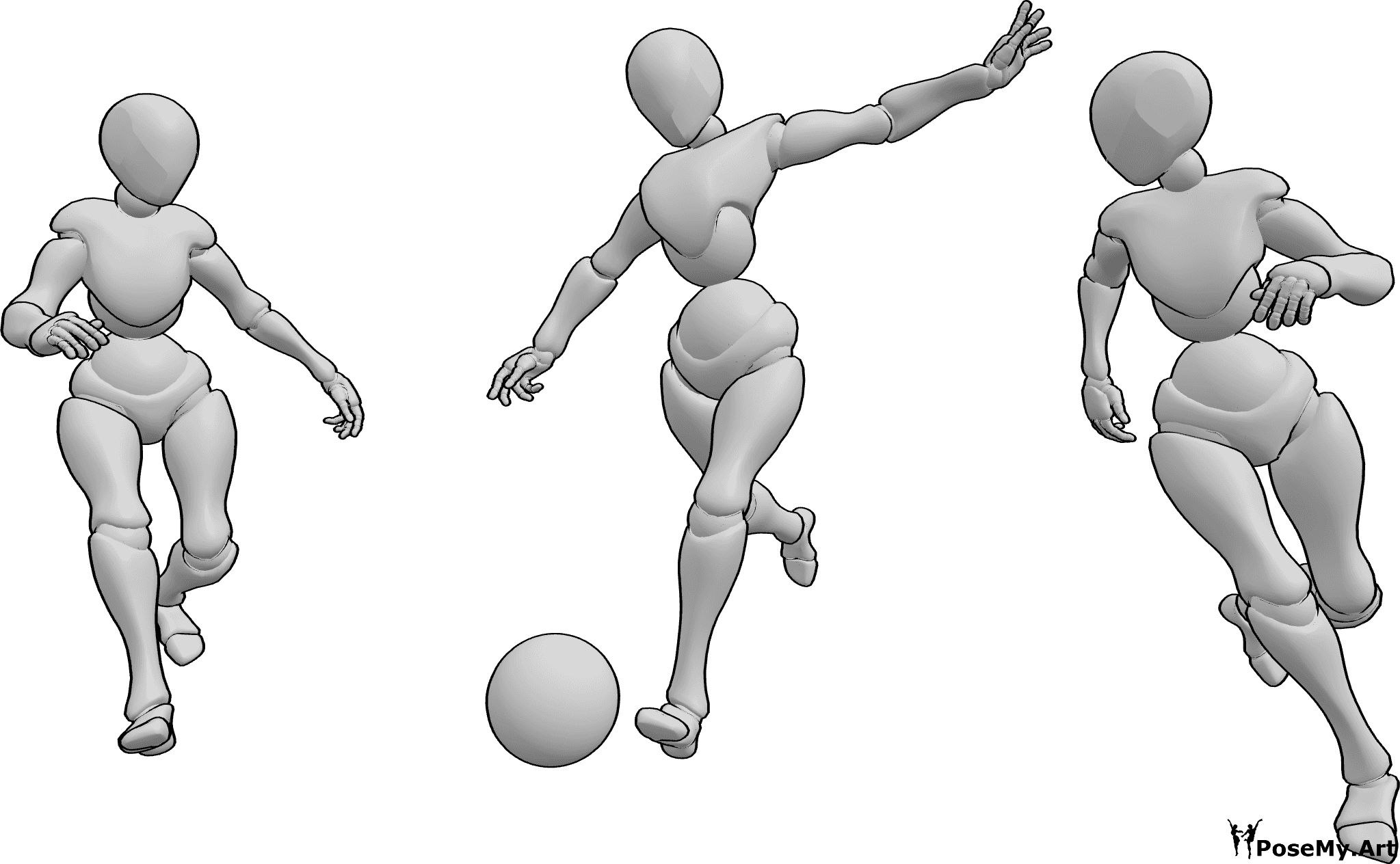Pose Reference- Female soccer game  - Female soccer game scene, 3 females are playing soccer