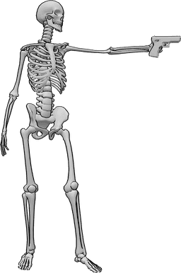Posen-Referenz- Skelettpistole-Pose - Skelett steht und zielt mit einem Gewehr auf eine Pose