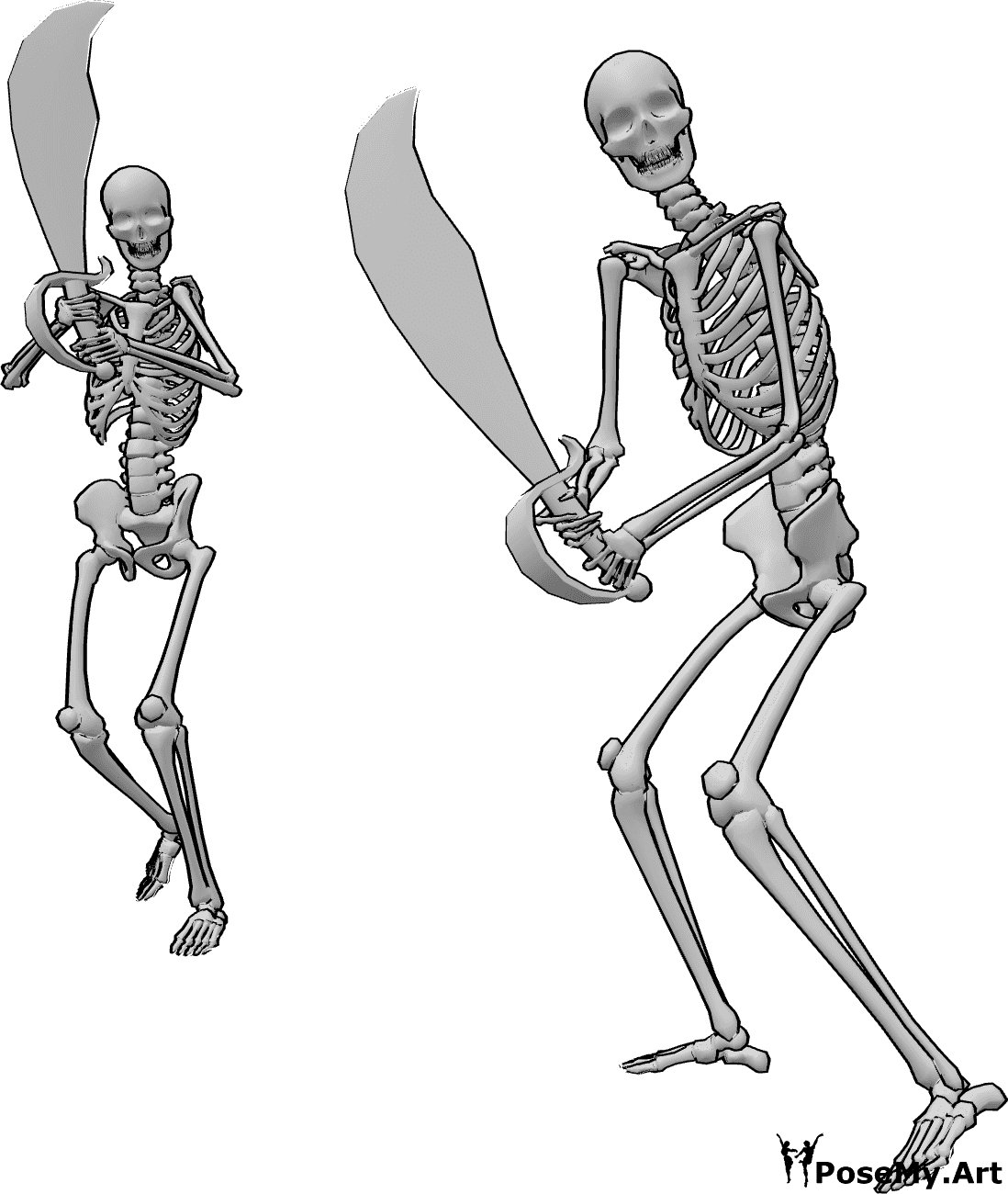 Pose Reference- Skeletons swords attack pose - Two skeletons with swords ready to attack pose