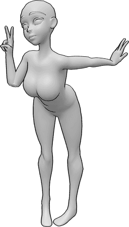 Referência de poses- Mulher de pé, inclinada para a frente e a dizer 