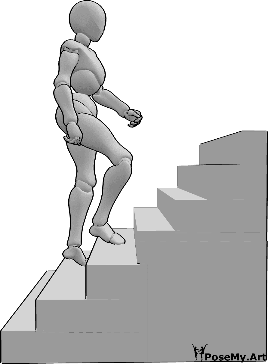 Pose Reference- Female stairs walking pose - Female is walking up the stairs pose