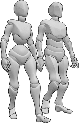 Riferimento alle pose- Posa di coppia a piedi - Coppia di donne e uomini che camminano insieme