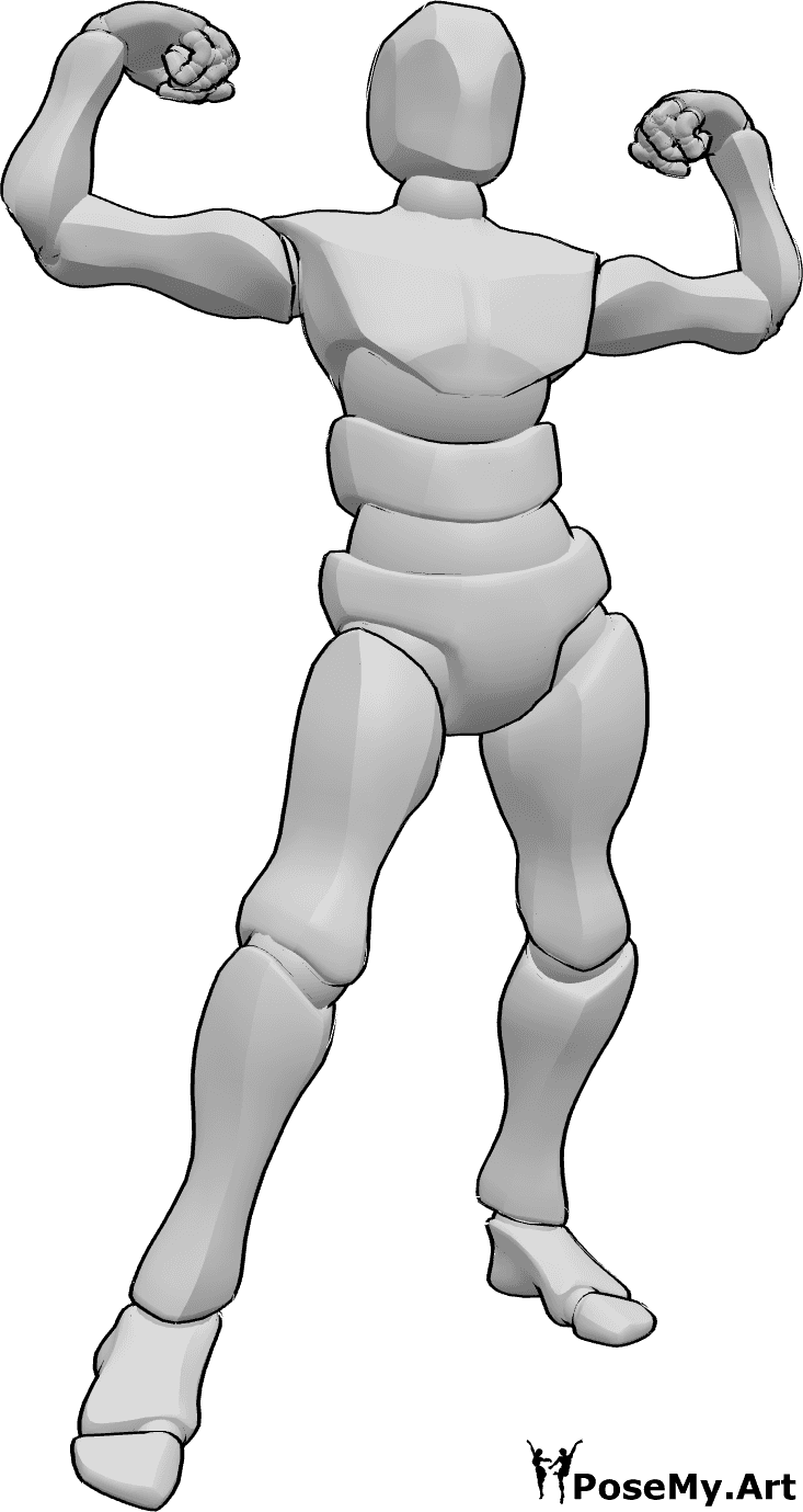 Pose Reference- Standing bodybuilder pose - Male bodybuilder is posing, standing and showing arm muscles
