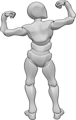 Posen-Referenz- Rückenmuskulatur Pose - Männlicher Bodybuilder zeigt seine Rückenmuskeln