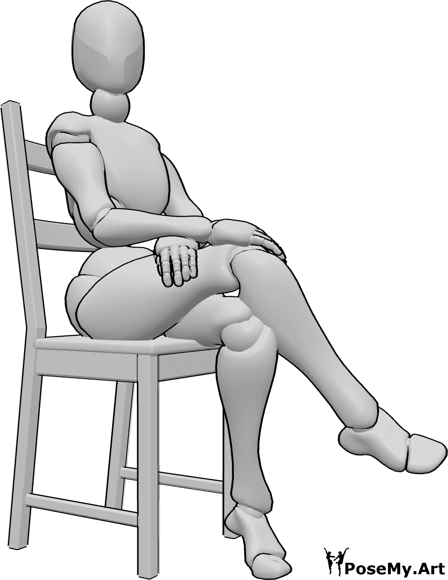 Pose Reference- Female crossed legs pose - Female is sitting on a chair with her legs crossed pose