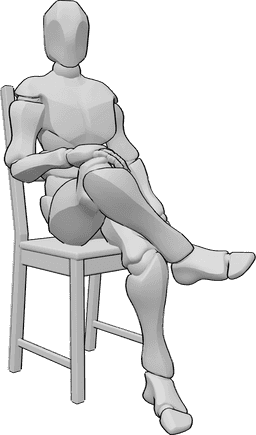 Referência de poses- Pose masculina de pernas cruzadas - Homem sentado numa cadeira com uma pose de pernas cruzadas
