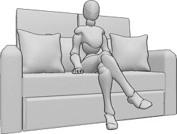Referência de poses- Pose casual de mulher sentada - A mulher está sentada casualmente com as pernas cruzadas na pose do sofá