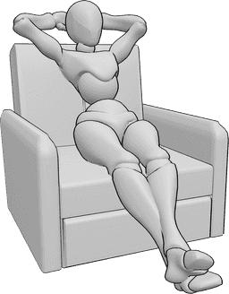 Posen-Referenz- Sitzende zurückgelehnte Pose - Die Frau sitzt, lehnt sich zurück und schlägt die Beine übereinander.