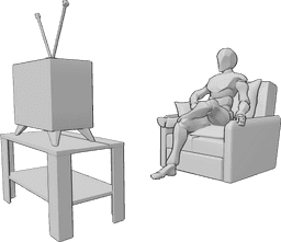 Posen-Referenz- TV-Pose - Männlich, sitzt mit gekreuzten Beinen und sieht fern