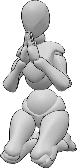 Référence des poses- Femme agenouillée en train de prier - Femme agenouillée et en train de prier
