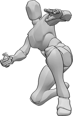 Posen-Referenz- Pose des Granatwerfers - Mann kniet und wirft eine Granate