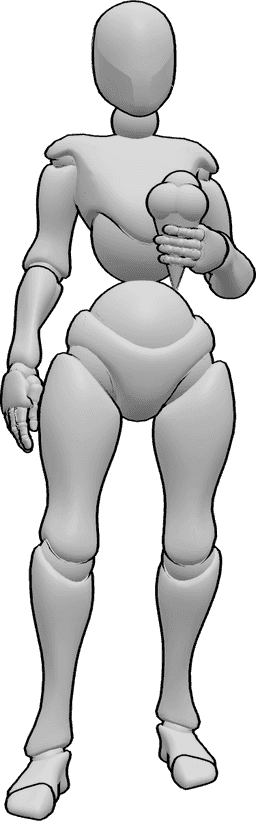 Posen-Referenz- Eiscreme in stehender Pose - Frau steht mit einer Eiscreme-Pose