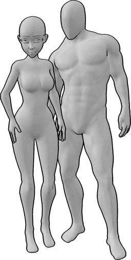 Référence des poses- publicité pour les mannequins hommes-femmes - Un homme et une femme posent comme mannequins dans une publicité