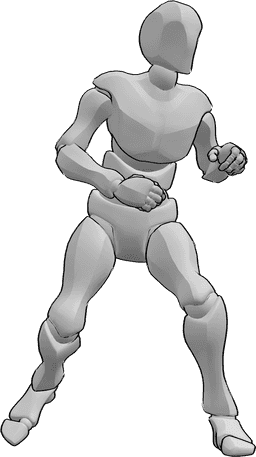 Referência de poses- Homem em pose de combate - O macho está a mudar para a pose de combate, pronto a atacar pose de gesto