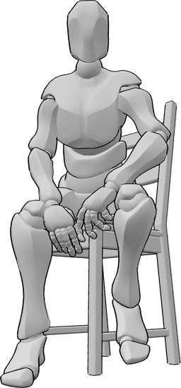 Referência de poses- Pose de modelo sentado masculino - Homem sentado numa cadeira e a fazer pose, pose de modelo masculino