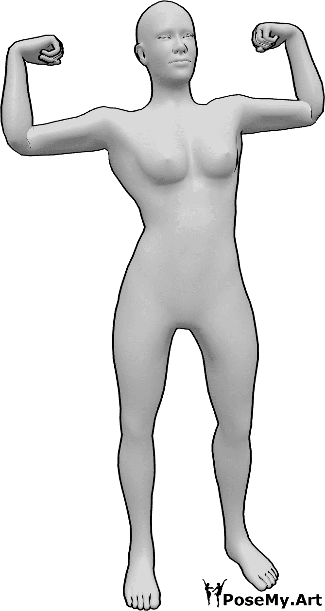 Pose Reference- Arm muscles standing pose - Female is standingand showing arm muscles
