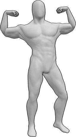 Posen-Referenz- Männlich, Muskeln zeigend, Pose - Männlich steht und zeigt seine Armmuskeln Pose