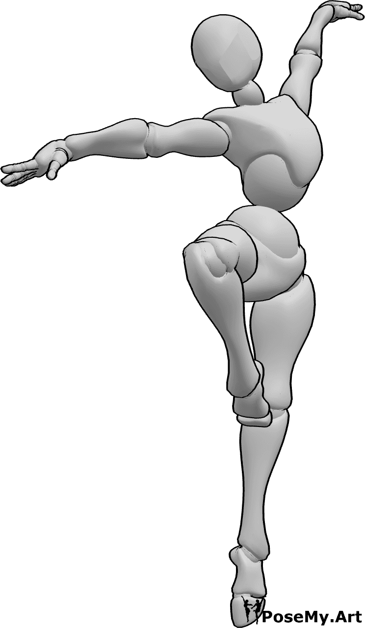 Pose Reference- Female ballet dance pose - Female ballet dance pose, standing on left foot, raising hands high