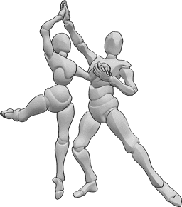 Referência de poses- Pose de ballet masculino feminino - Uma mulher e um homem estão a dançar ballet e a posar