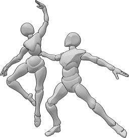 Referencia de poses- Postura de baile femenina masculina - Mujer y hombre bailan, el hombre sostiene a la mujer y posa