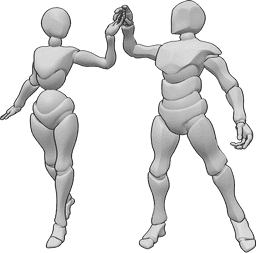 Referência de poses- Pose de espetáculo de dança - Mulher e homem posam antes do espetáculo de dança