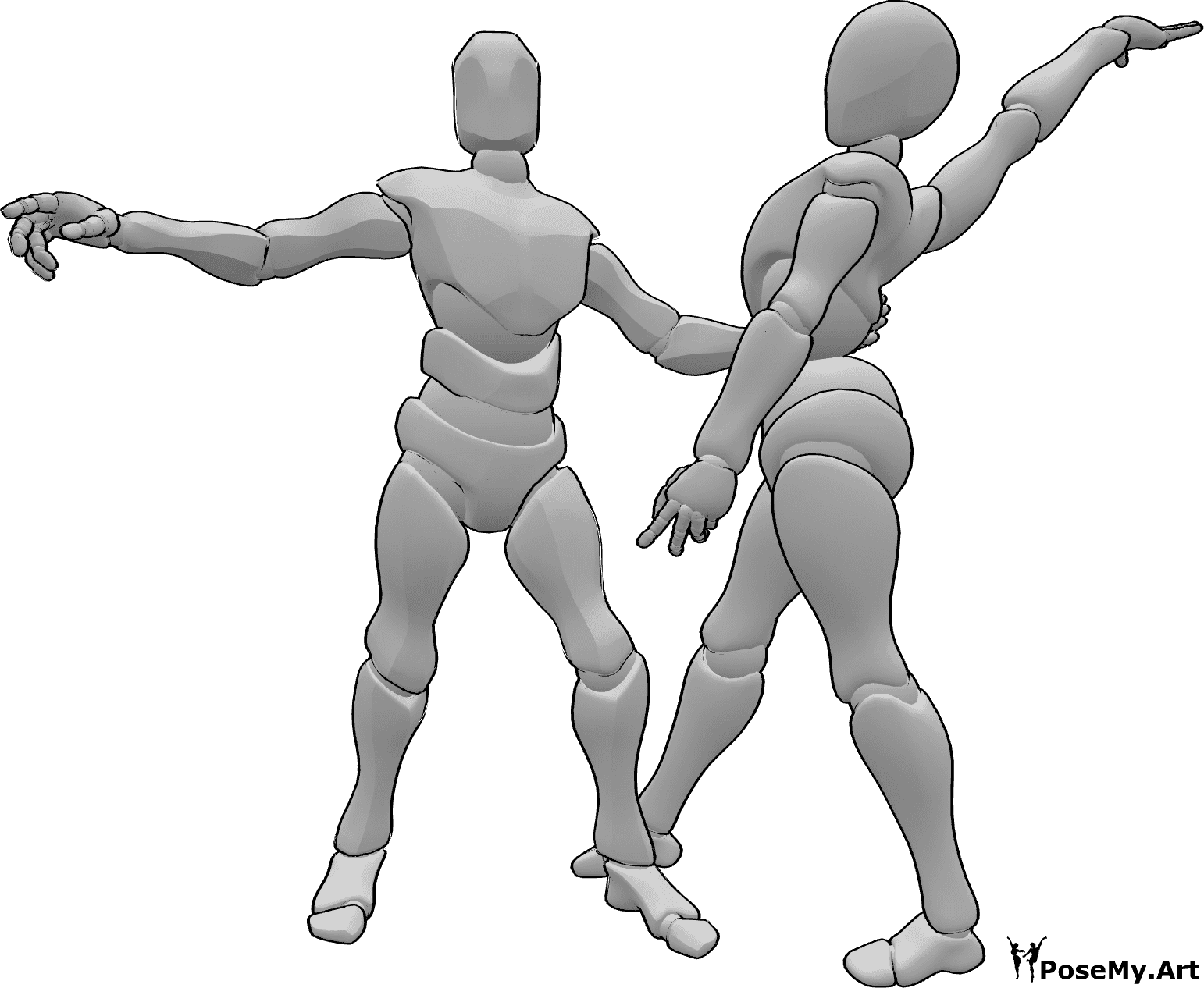 Pose Reference- Dancing holding hips pose - Female and male are dancing, holding each other and posing