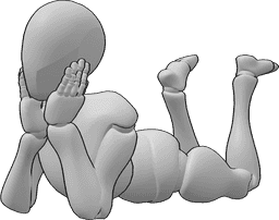 Referencia de poses- Postura con las manos apoyadas - Mujer tumbada boca abajo y apoyada en las manos posa