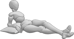 Posen-Referenz- Weiblich liegend Kissen Pose - Frau liegt, schaut nach vorne und stützt sich mit den Händen auf ein Kissen